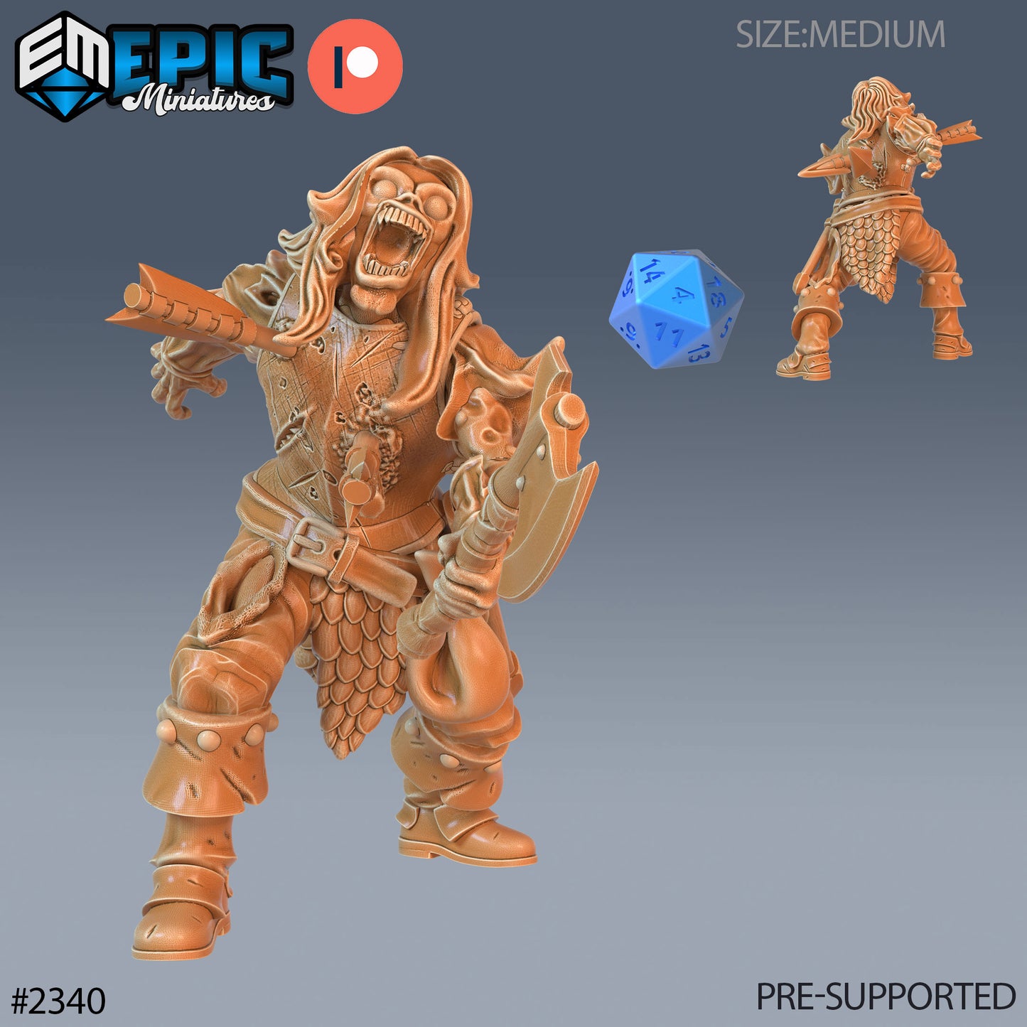 Zombie Warrior 1 Miniature | Bring Your Adventures To Life - Tabletop RPG & D&D miniature. Perfect for wargaming & collectors