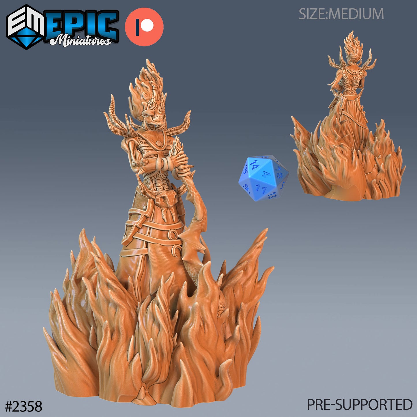 Flame Lich 1 Miniature | Premium Quality 3D Printed - Tabletop RPG & D&D miniature. Perfect for wargaming & collectors.