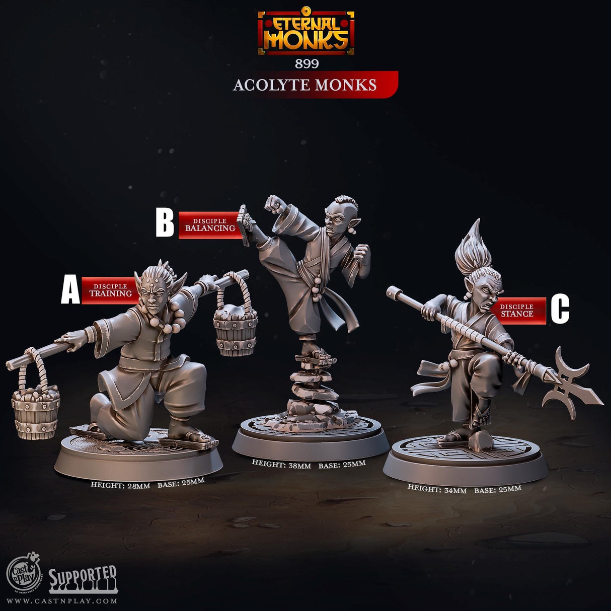 Acolyte Monks Miniature | A - Tabletop RPG & D&D miniature. Perfect for wargaming & collectors