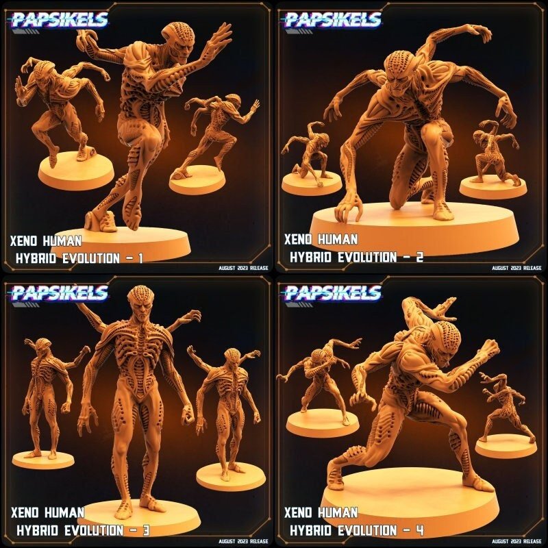 Alien Human Hybrid Evolution Miniature | Full Set All Models - Tabletop RPG & D&D miniature. Perfect for wargaming & collectors