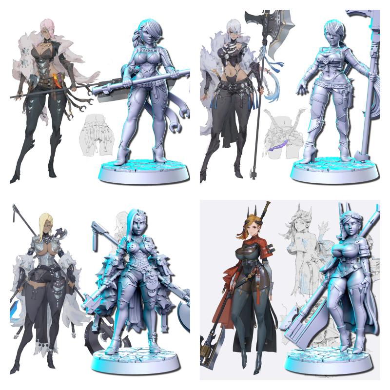 Anime Character Miniature | Full Set All Models - Tabletop RPG & D&D miniature. Perfect for wargaming & collectors