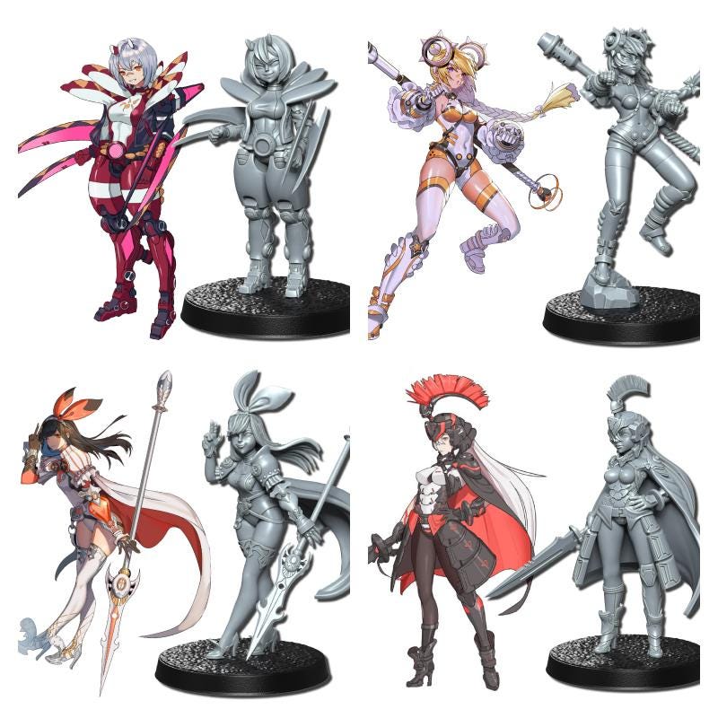 Anime Fighter Neo Warrior Miniature | Full Set All Models - Tabletop RPG & D&D miniature. Perfect for wargaming & collectors