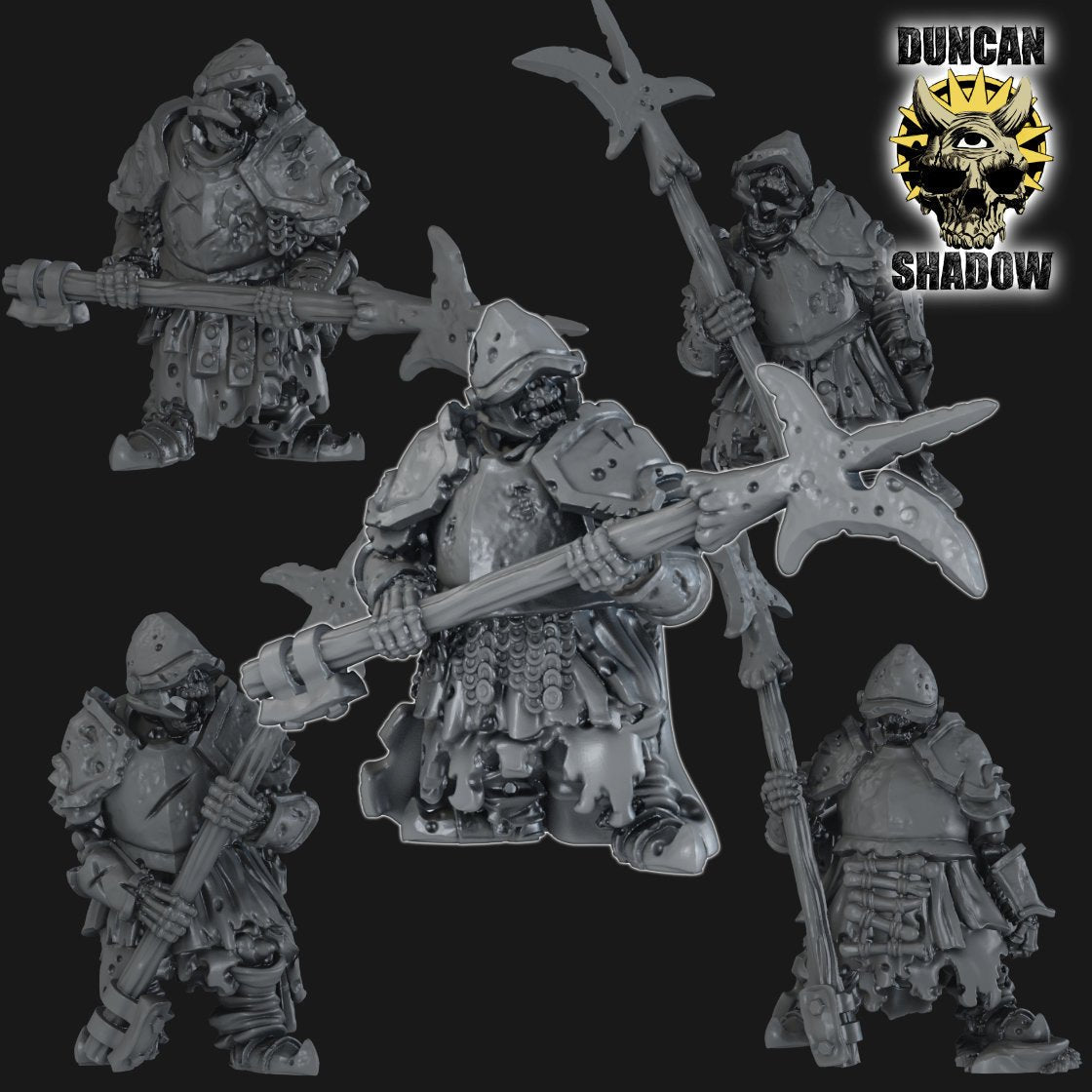Armoured Skeleton with Polearms Miniature | Set of 5 - Tabletop RPG & D&D miniature. Perfect for wargaming & collectors