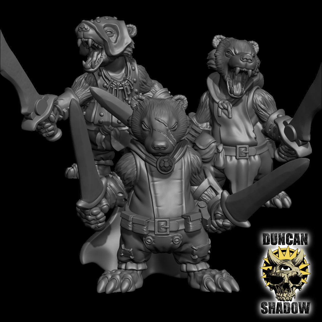 Badger Folk Ranger with Swords Miniature - Set of 3 - 32mm