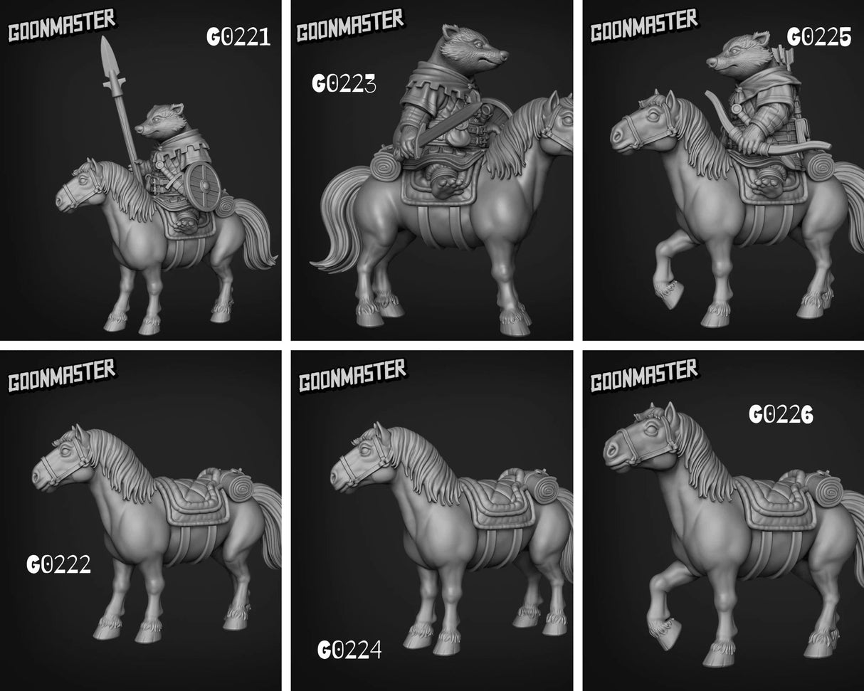 Badger Folk Rider Miniature | set of 6 - Tabletop RPG & D&D miniature. Perfect for wargaming & collectors