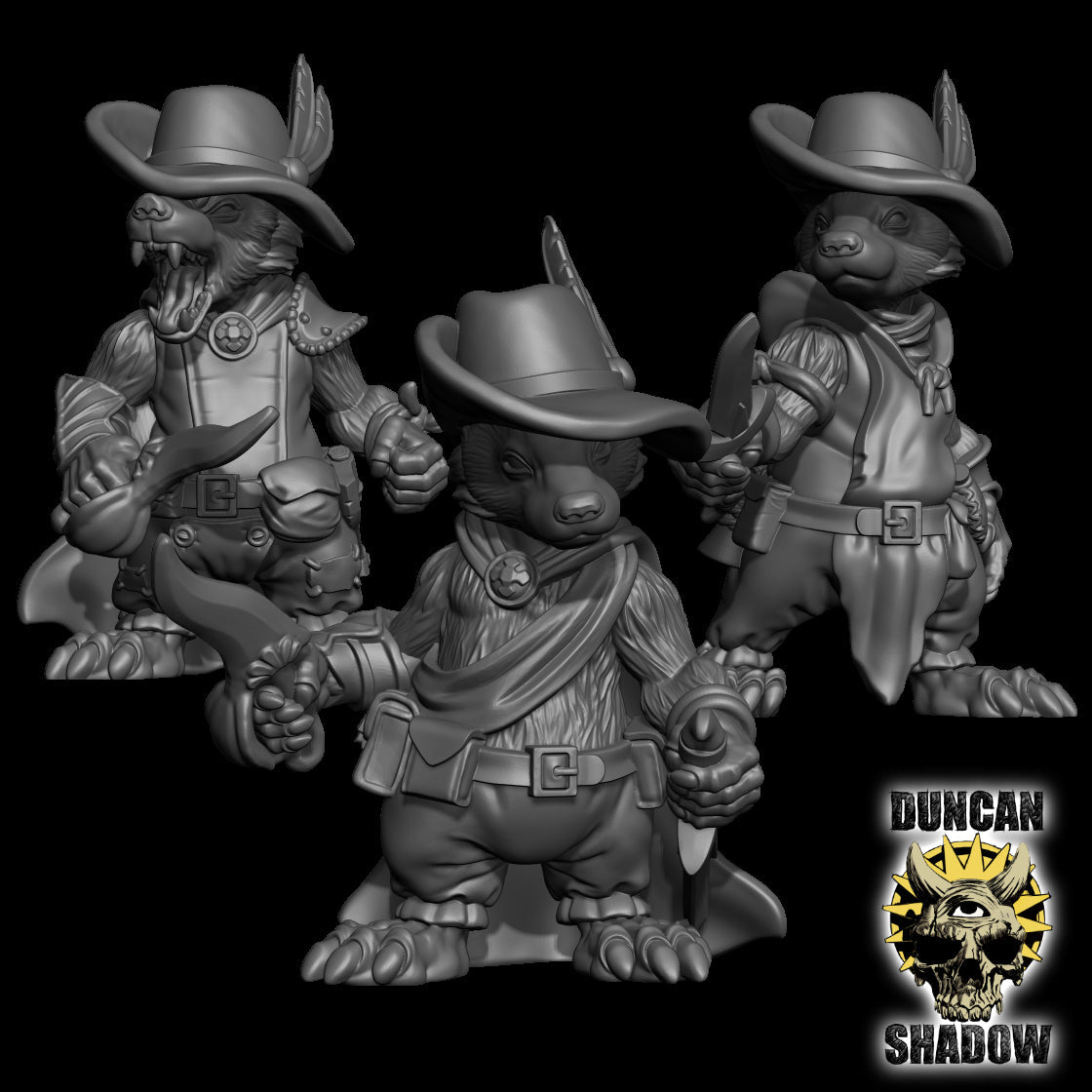 Badger Folk with Daggers Miniature | Set of 3 - Tabletop RPG & D&D miniature. Perfect for wargaming & collectors
