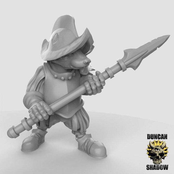 Badger Spearmen Miniature | C - Tabletop RPG & D&D miniature. Perfect for wargaming & collectors