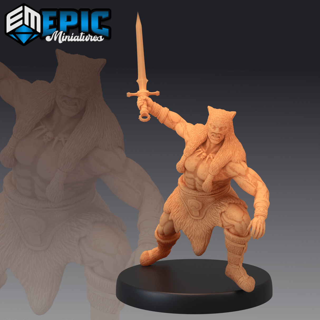 Barbarian Champion Miniature | C - Tabletop RPG & D&D miniature. Perfect for wargaming & collectors