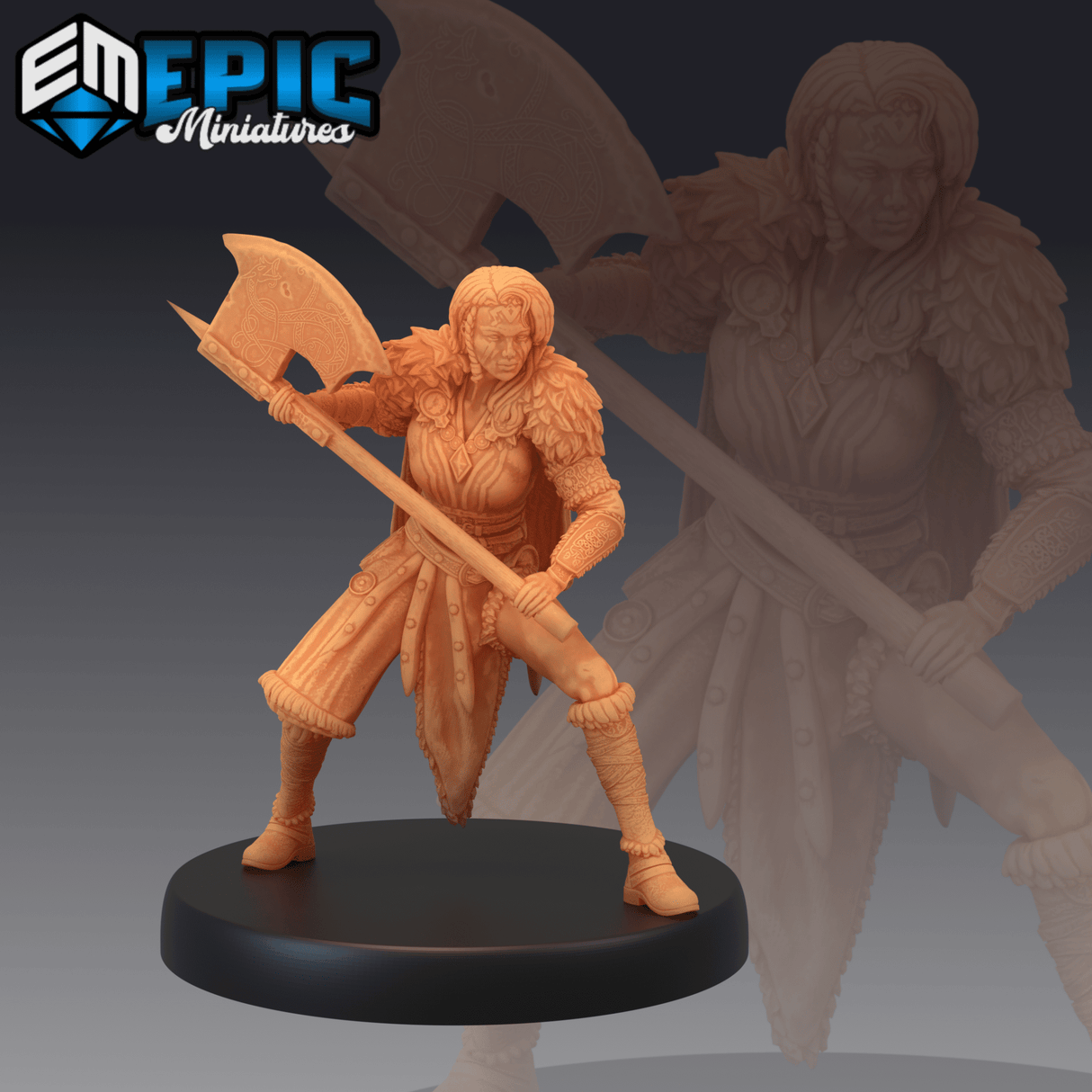 Barbarian Female Miniature | C - Tabletop RPG & D&D miniature. Perfect for wargaming & collectors