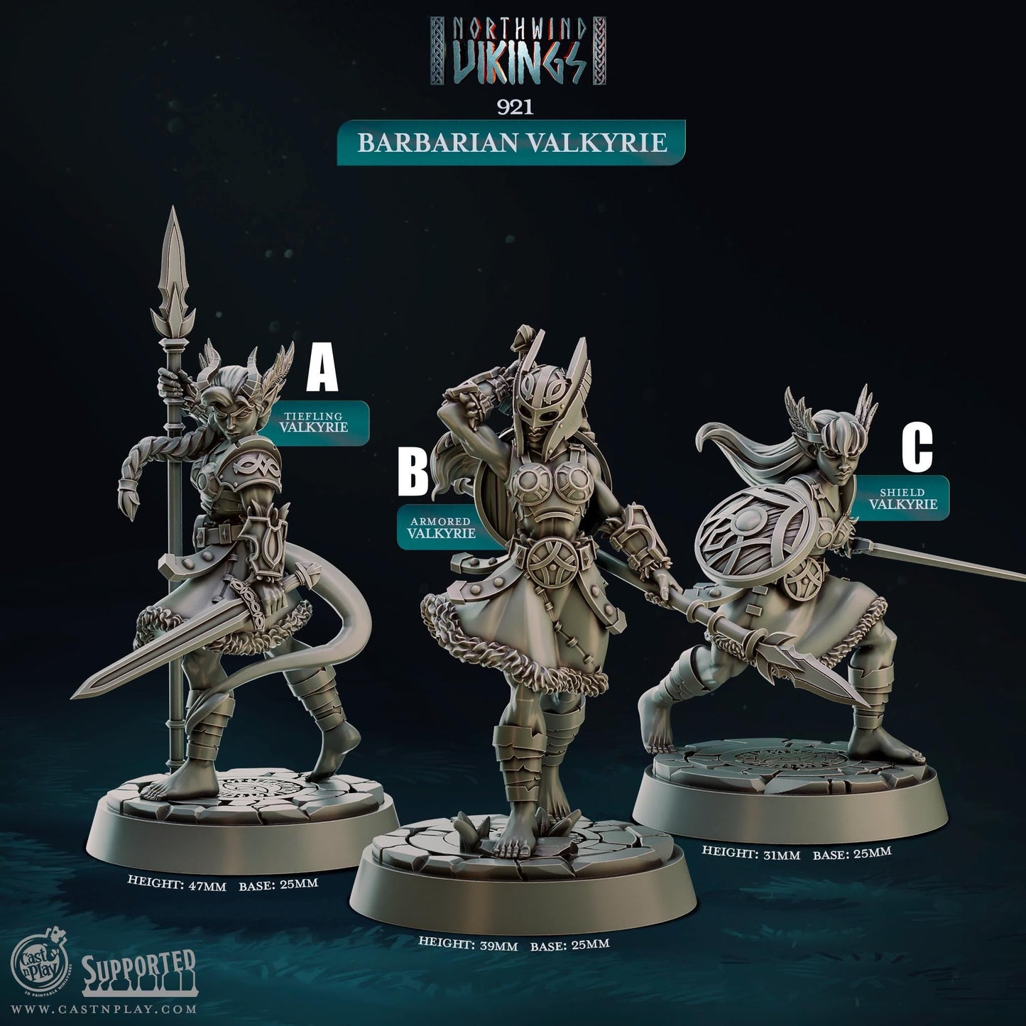 Barbarian Valkyrie Miniature - Viking A - 32mm