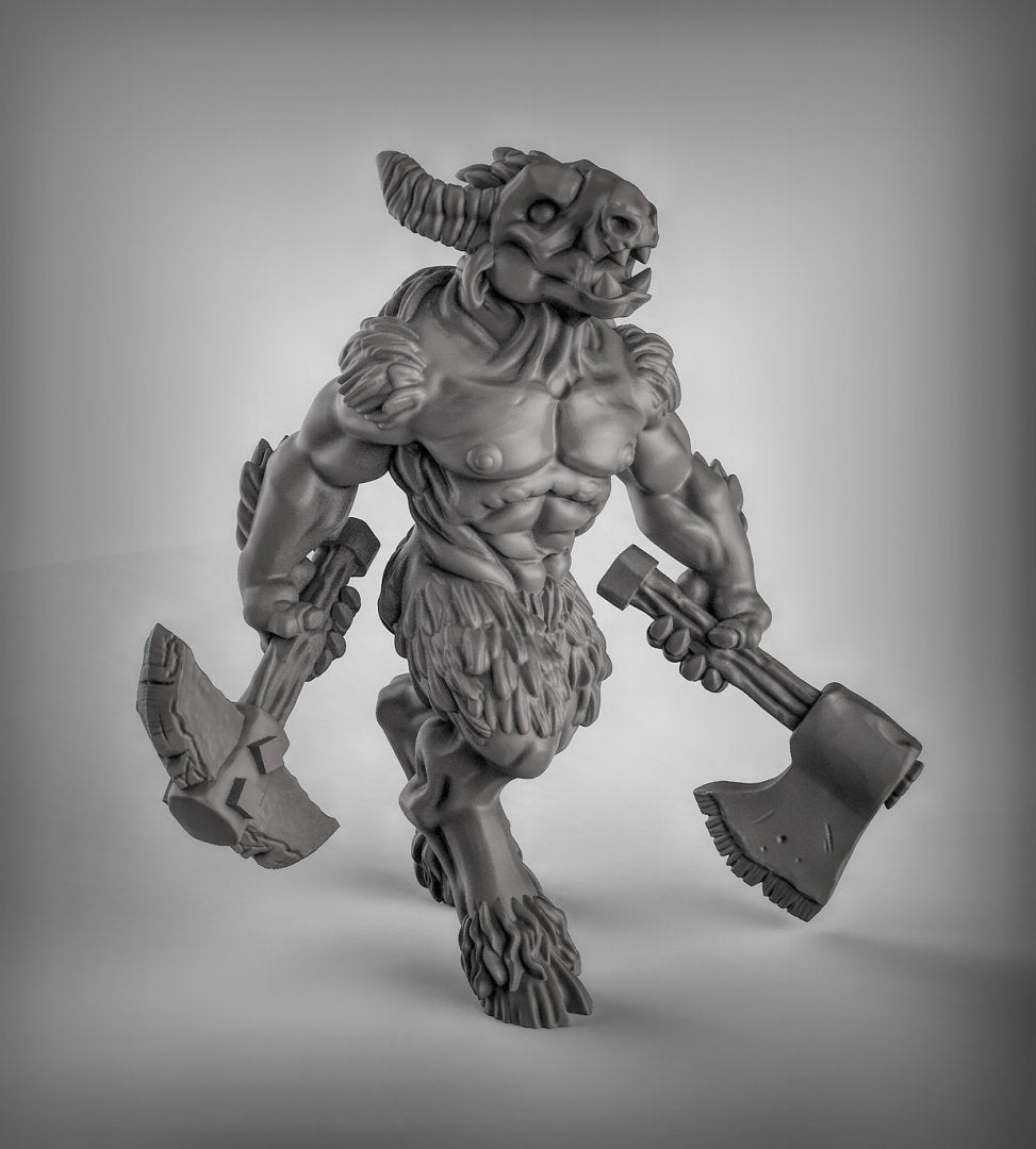 Beastmen Fighter Miniature | A - Tabletop RPG & D&D miniature. Perfect for wargaming & collectors