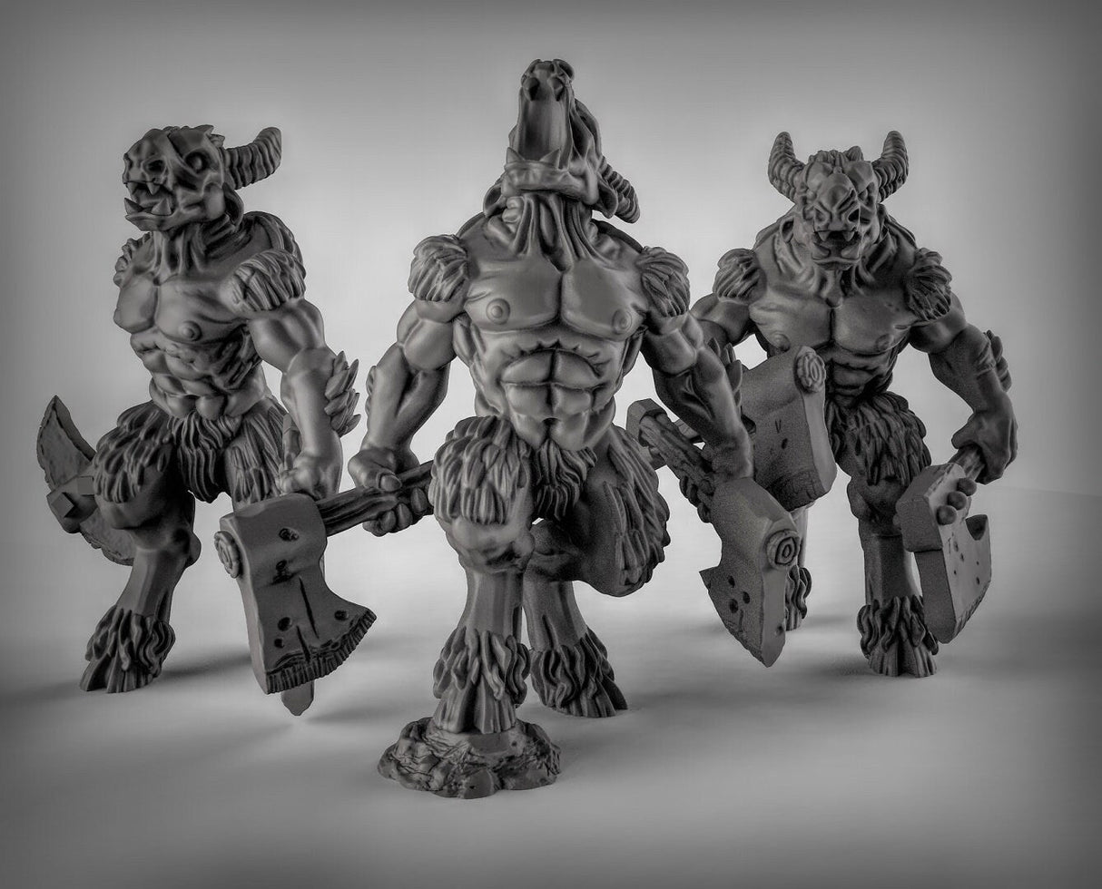 Beastmen Fighter Miniature | Set of 3 - Tabletop RPG & D&D miniature. Perfect for wargaming & collectors