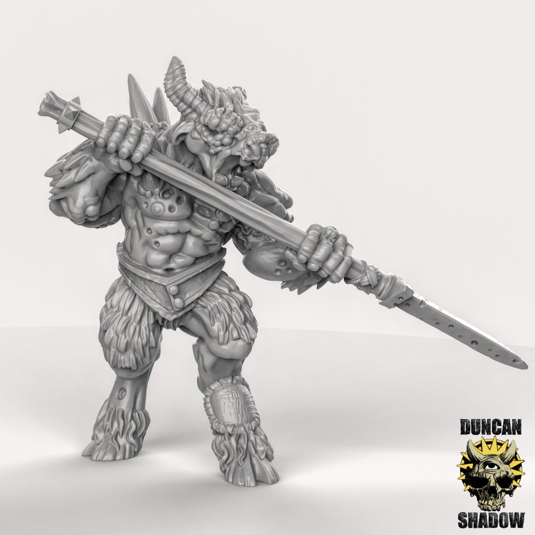 Beastmen with spears Miniature | C - Tabletop RPG & D&D miniature. Perfect for wargaming & collectors