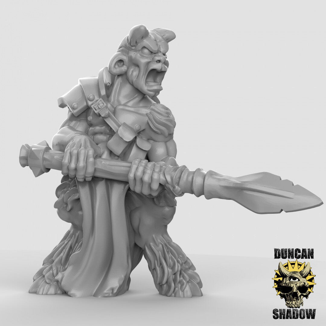 Tribal Beastmen Spearmen Miniature | D1007 - Tabletop RPG & D&D miniature. Perfect for wargaming & collectors