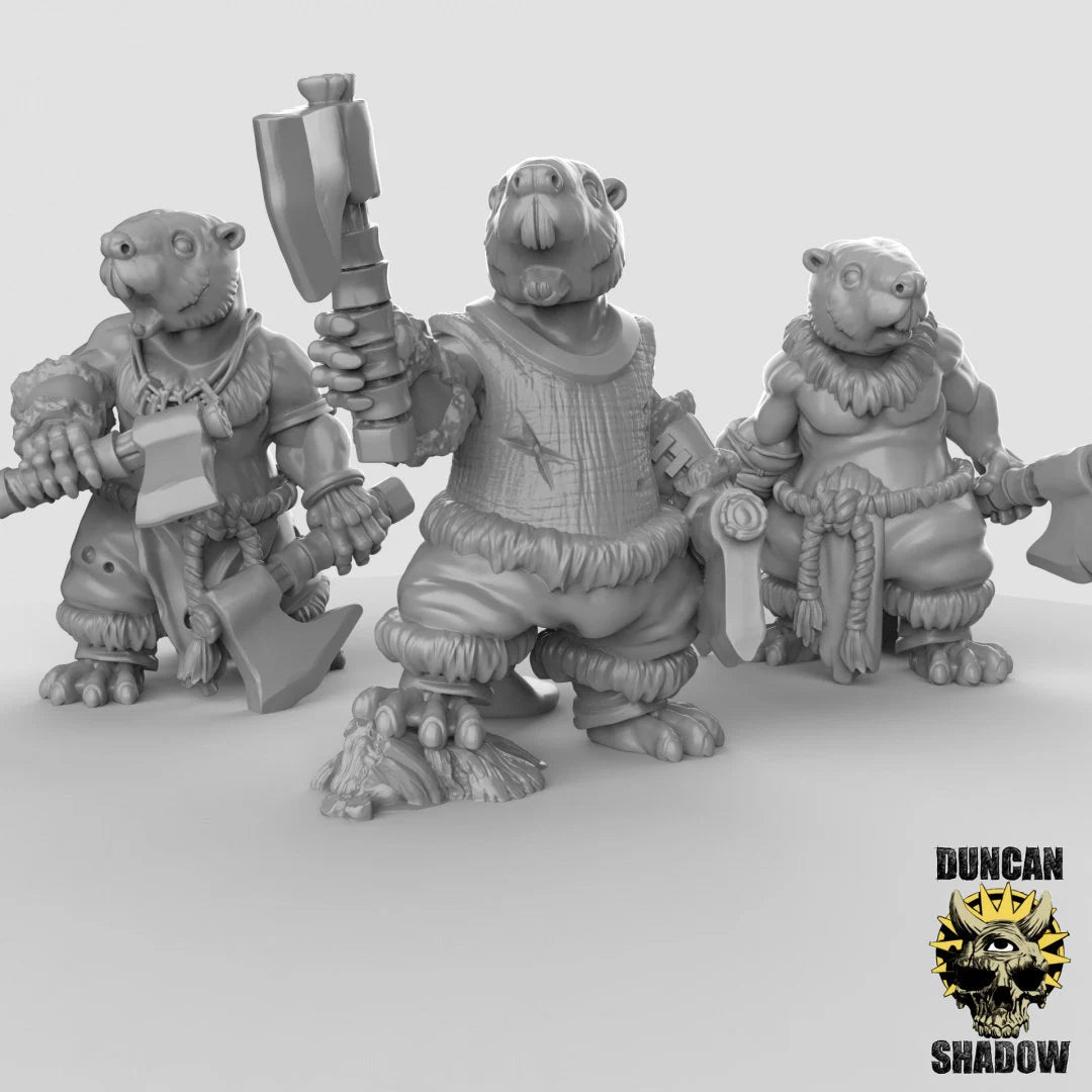 Beaver duelwielding Miniature | Set of 3 - Tabletop RPG & D&D miniature. Perfect for wargaming & collectors