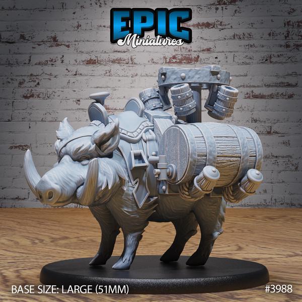 Beer Merchant Riding Boar NPC Miniature | 3988 - Tabletop RPG & D&D miniature. Perfect for wargaming & collectors