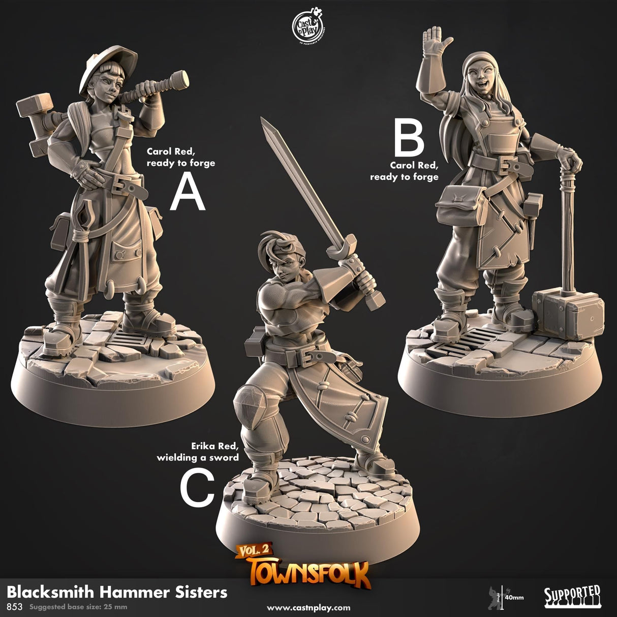 Blacksmith Hammer Sisters Miniature | Sister A - Tabletop RPG & D&D miniature. Perfect for wargaming & collectors