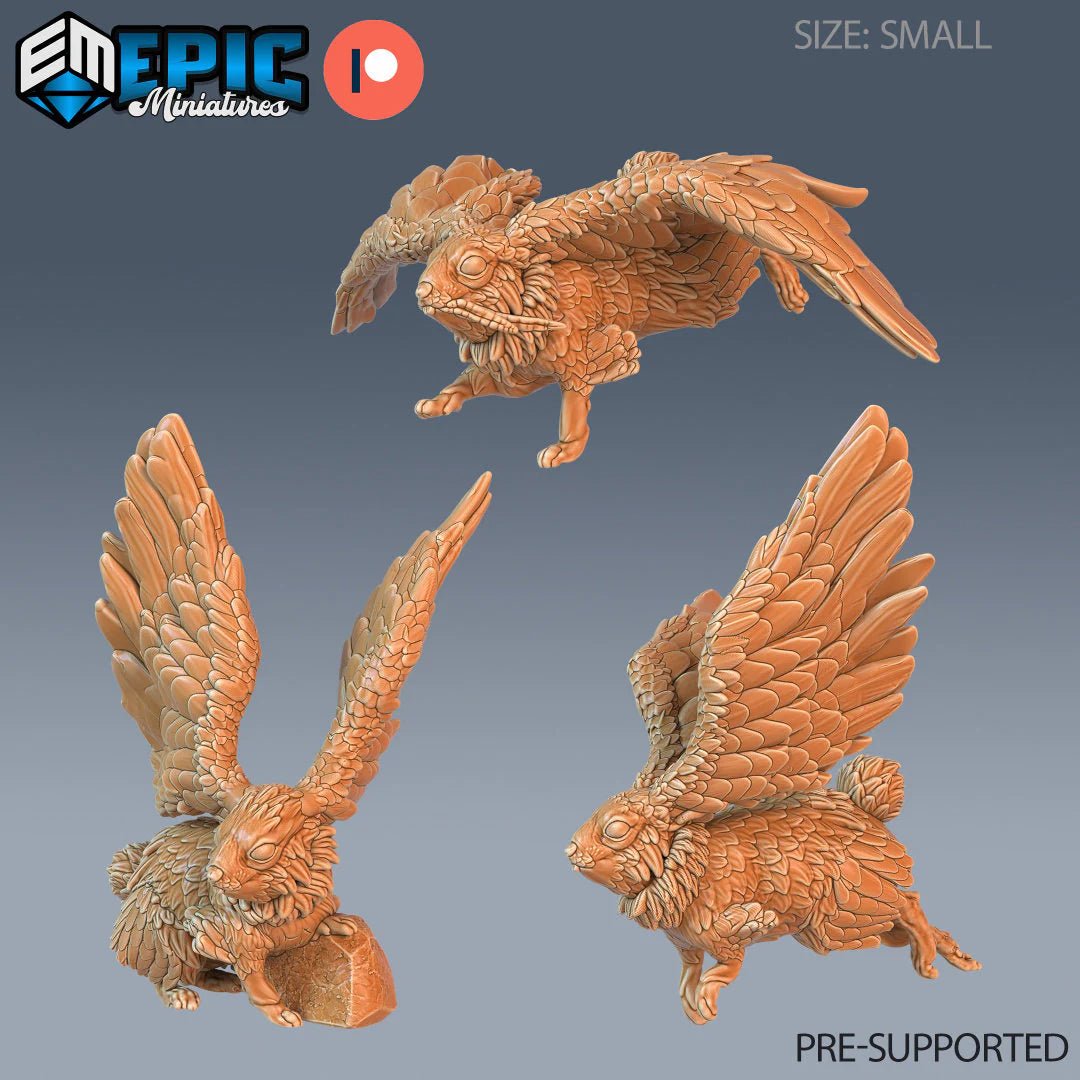 Bunnys Flying Miniature | Set of 3 - Tabletop RPG & D&D miniature. Perfect for wargaming & collectors