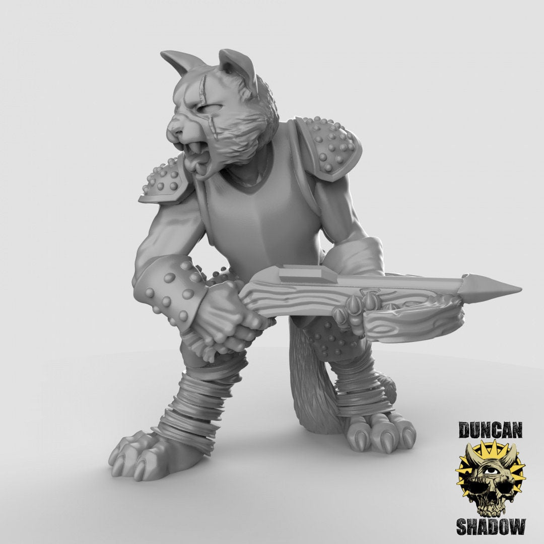 Cat Folk Crossbowmen Miniature | Middle - Tabletop RPG & D&D miniature. Perfect for wargaming & collectors