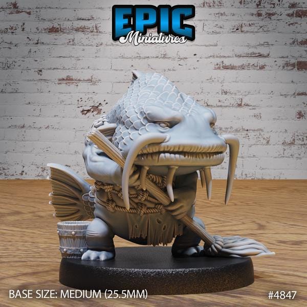 Catfish Folk Miniature | 4847 - Tabletop RPG & D&D miniature. Perfect for wargaming & collectors