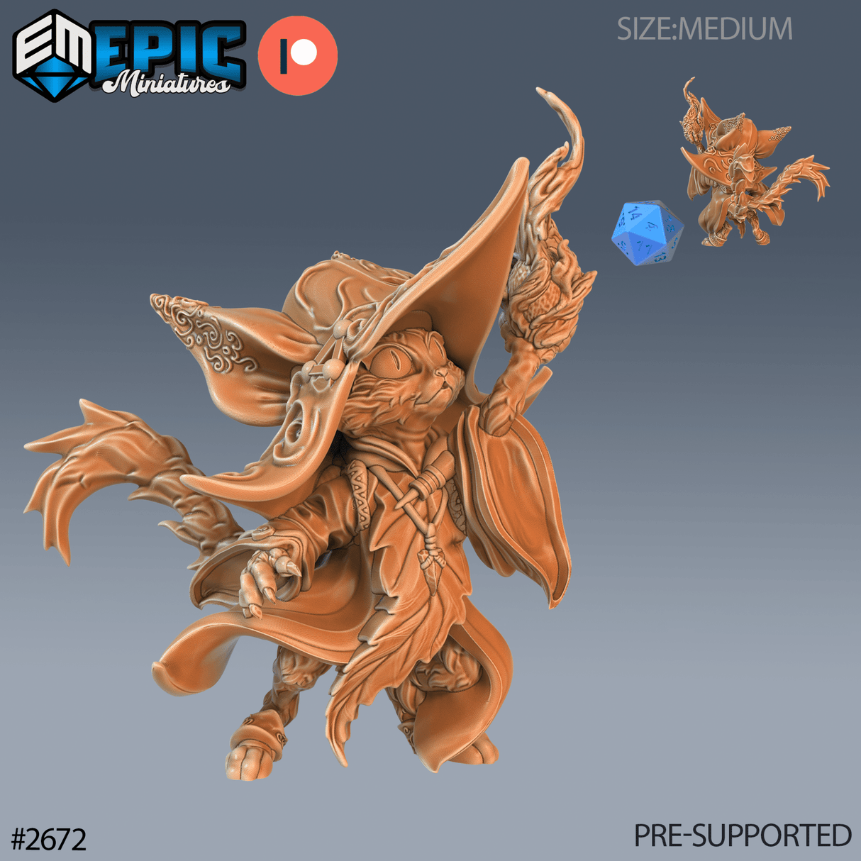 CatFolk Druid Miniature | B - Tabletop RPG & D&D miniature. Perfect for wargaming & collectors