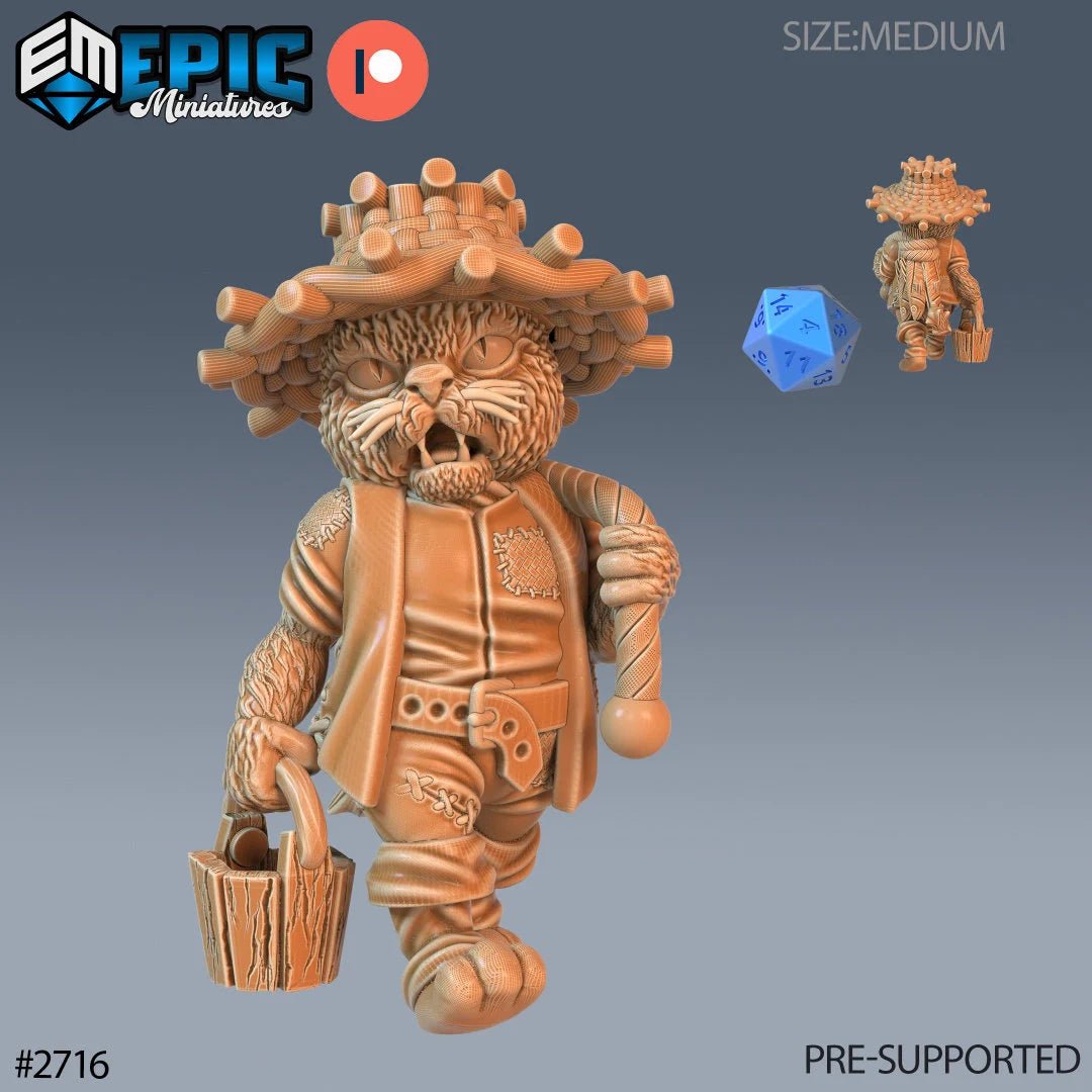 CatFolk Farmer Miniature | B - Tabletop RPG & D&D miniature. Perfect for wargaming & collectors