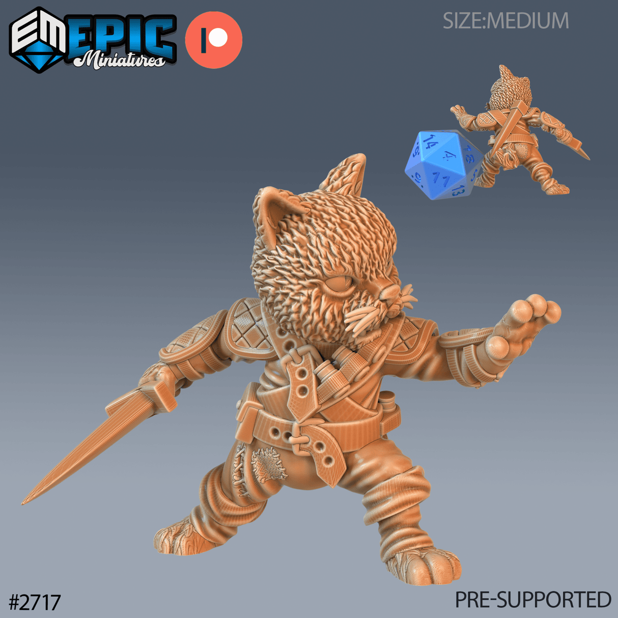 CatFolk Fighter Miniature | A - Tabletop RPG & D&D miniature. Perfect for wargaming & collectors