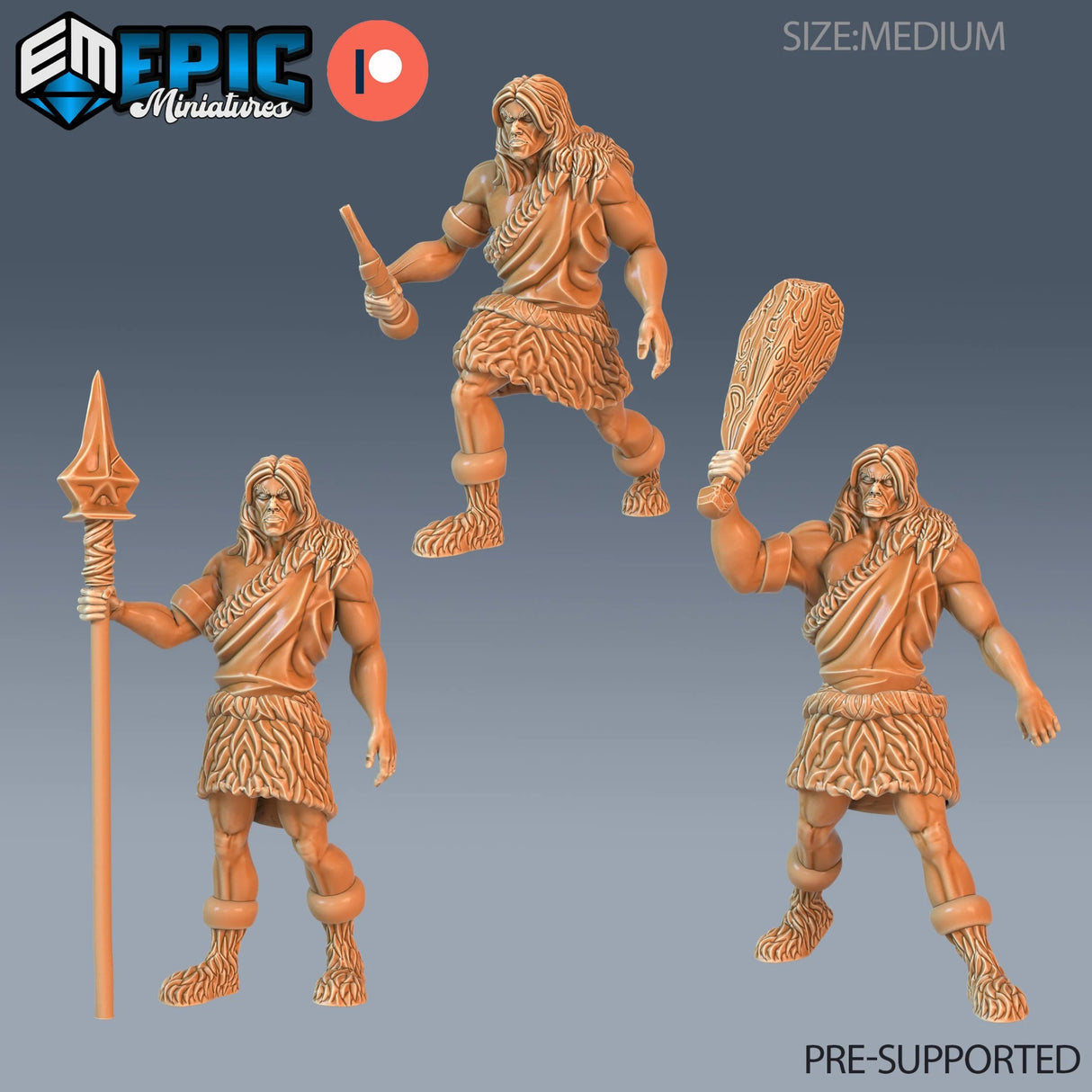 Caveman Human Miniature | Set of 3 - Tabletop RPG & D&D miniature. Perfect for wargaming & collectors