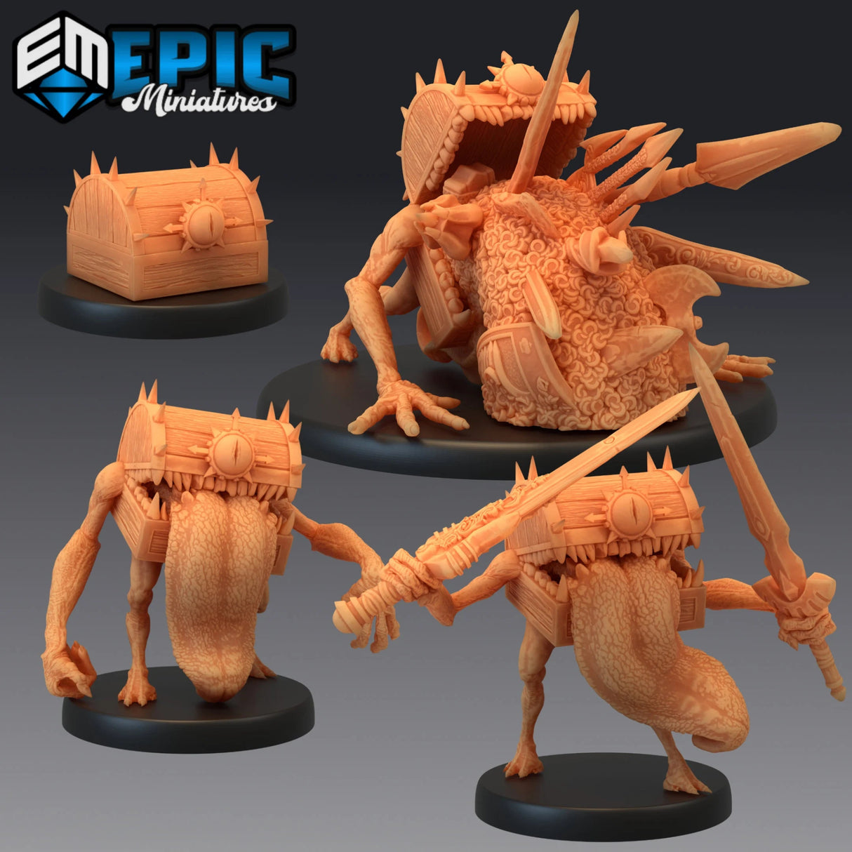 Chest Mimic Miniature Set | Set of 4 - Tabletop RPG & D&D miniature. Perfect for wargaming & collectors