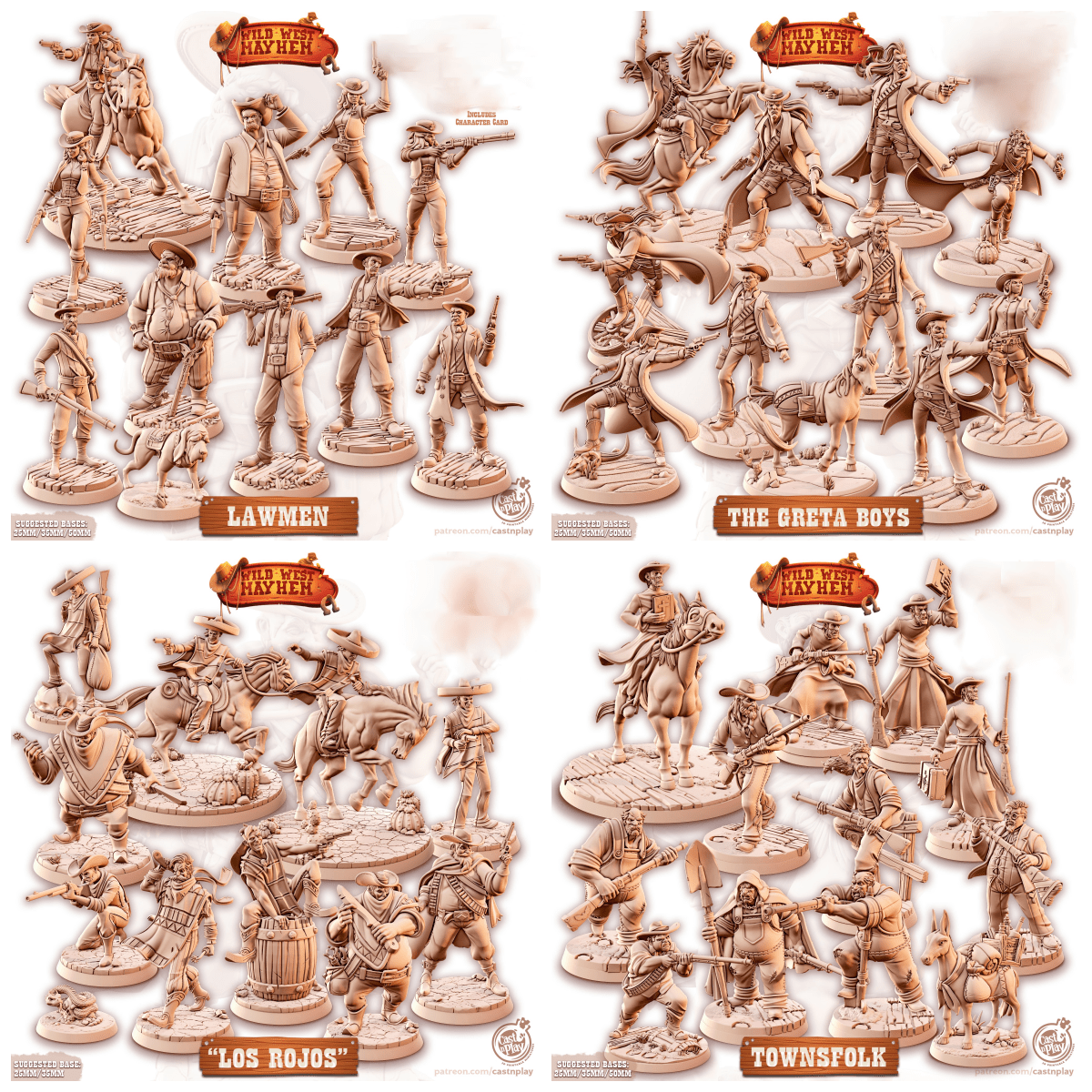 Complete Cowboy Miniature | Full Set All Models - Tabletop RPG & D&D miniature. Perfect for wargaming & collectors