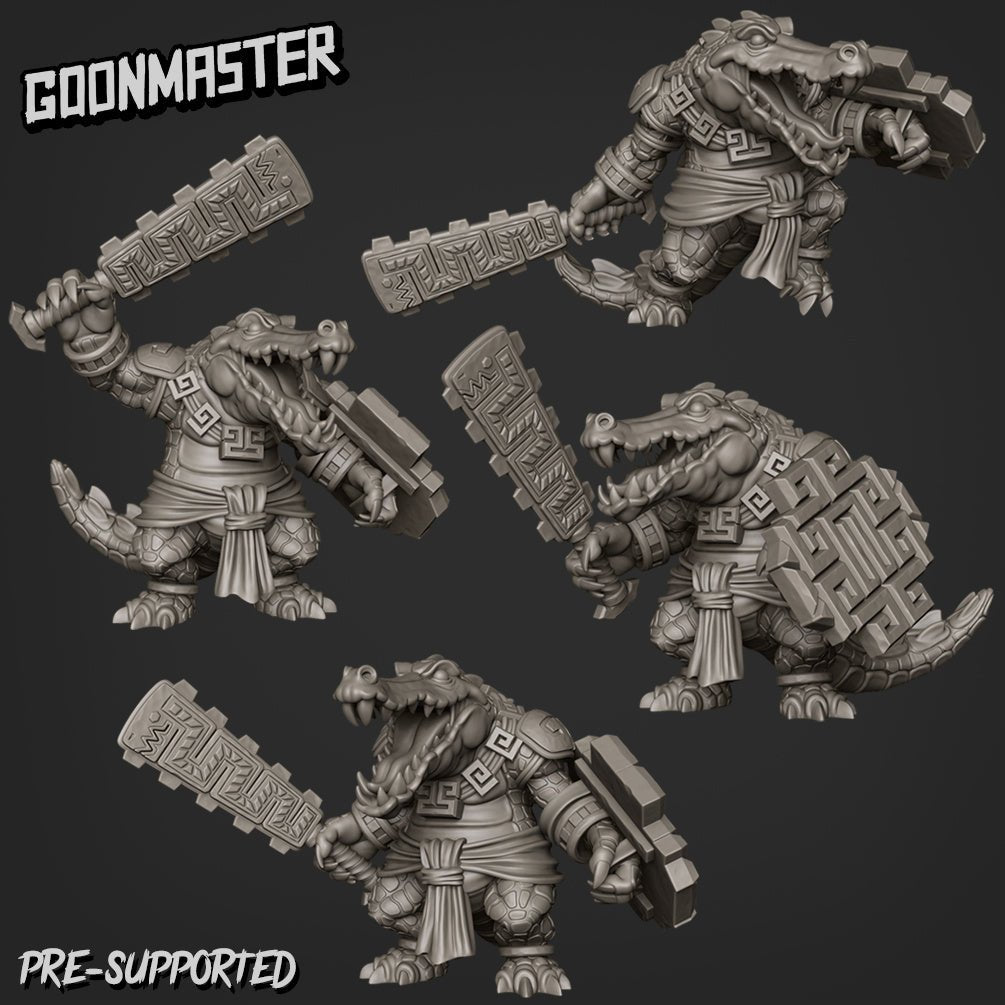 Crocodile Guard Miniature | Set of 4 - Tabletop RPG & D&D miniature. Perfect for wargaming & collectors