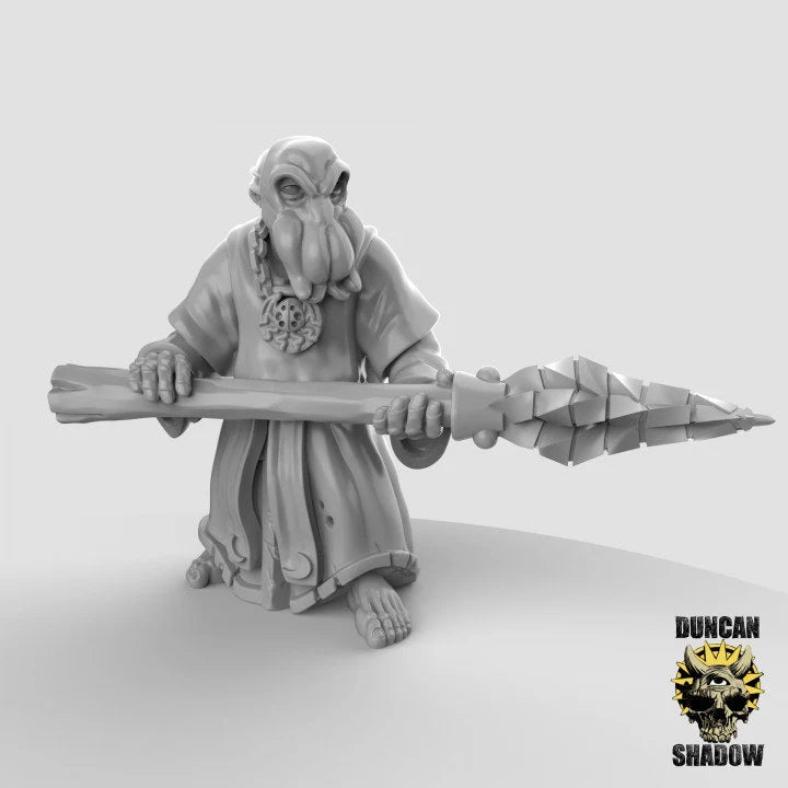mindflayer worshipers cult Miniature with spears | C - Tabletop RPG & D&D miniature. Perfect for wargaming & collectors