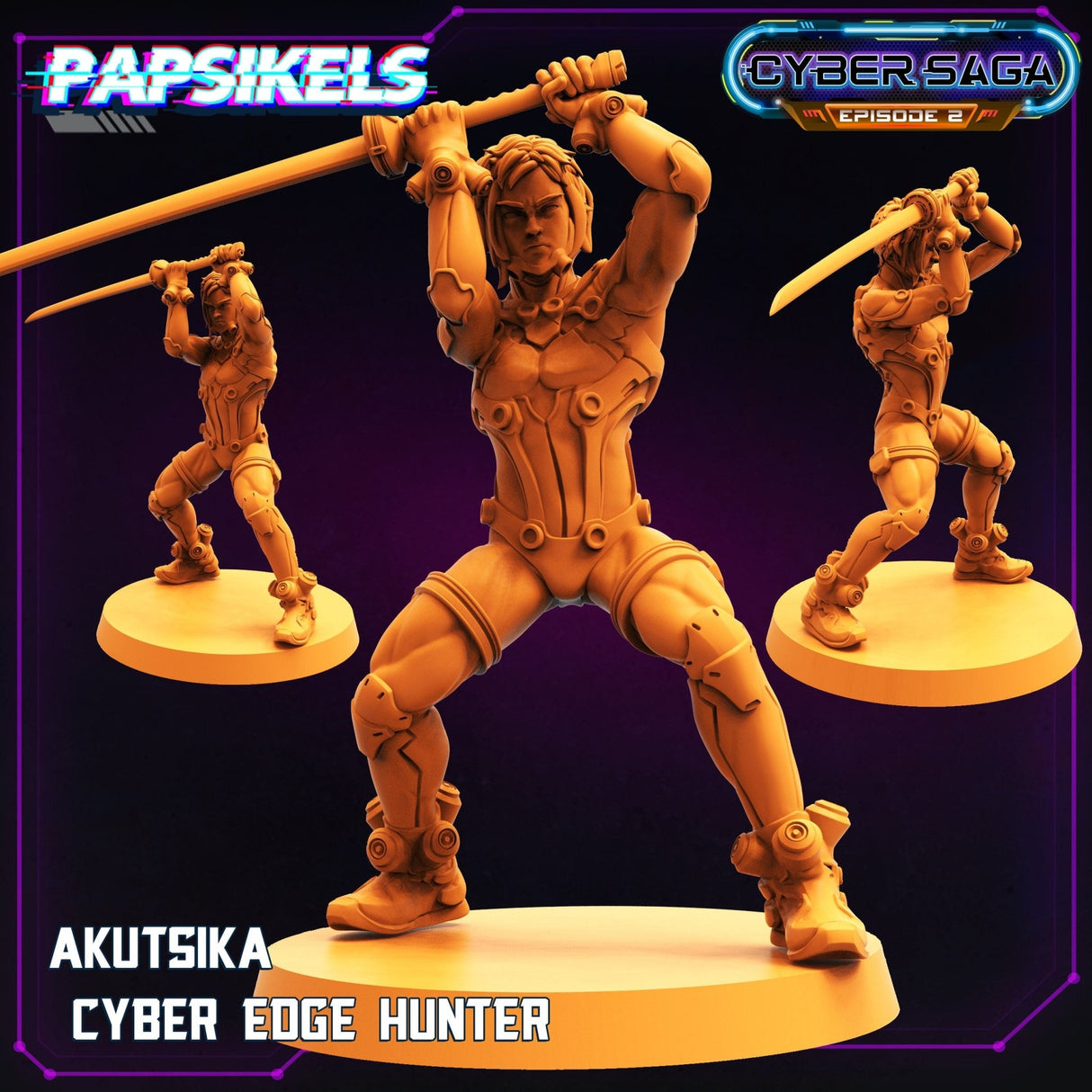 Cyber Edge Hunter Miniature | Akutsika - Tabletop RPG & D&D miniature. Perfect for wargaming & collectors