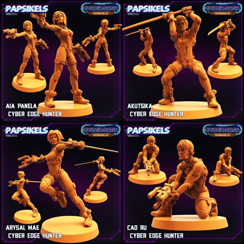Cyber Edge Hunter Miniature | Full Set All Models - Tabletop RPG & D&D miniature. Perfect for wargaming & collectors