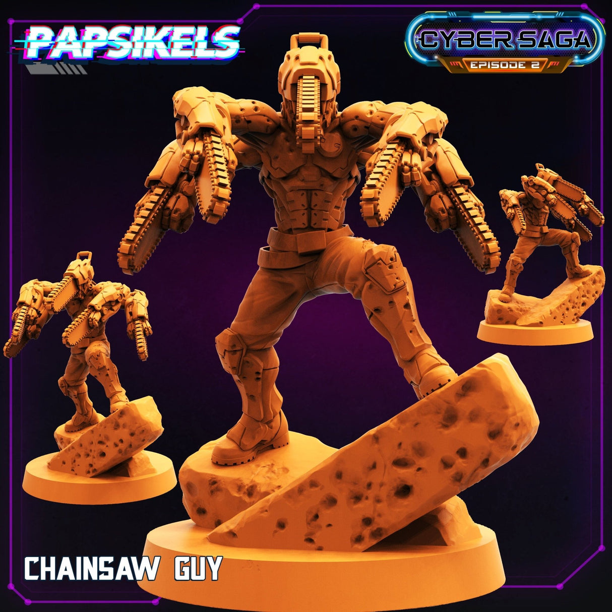 Cyber Villains Miniature | Chainsaw Guy - Tabletop RPG & D&D miniature. Perfect for wargaming & collectors
