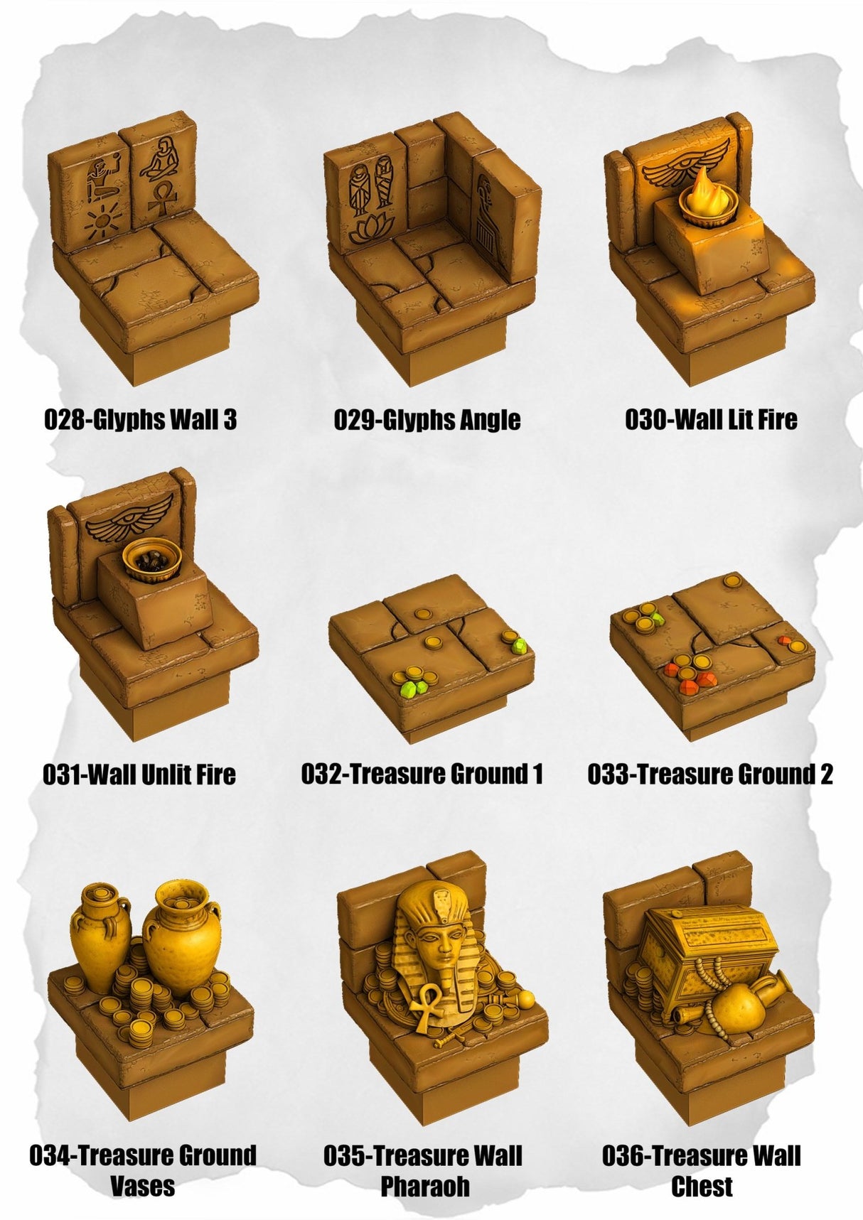 Desert Tiles Glyphs Angle & Treasure Walls Pack (ET 028 to ET 036) | Set of 9 - Tabletop RPG & D&D miniature. Perfect for wargaming & collectors