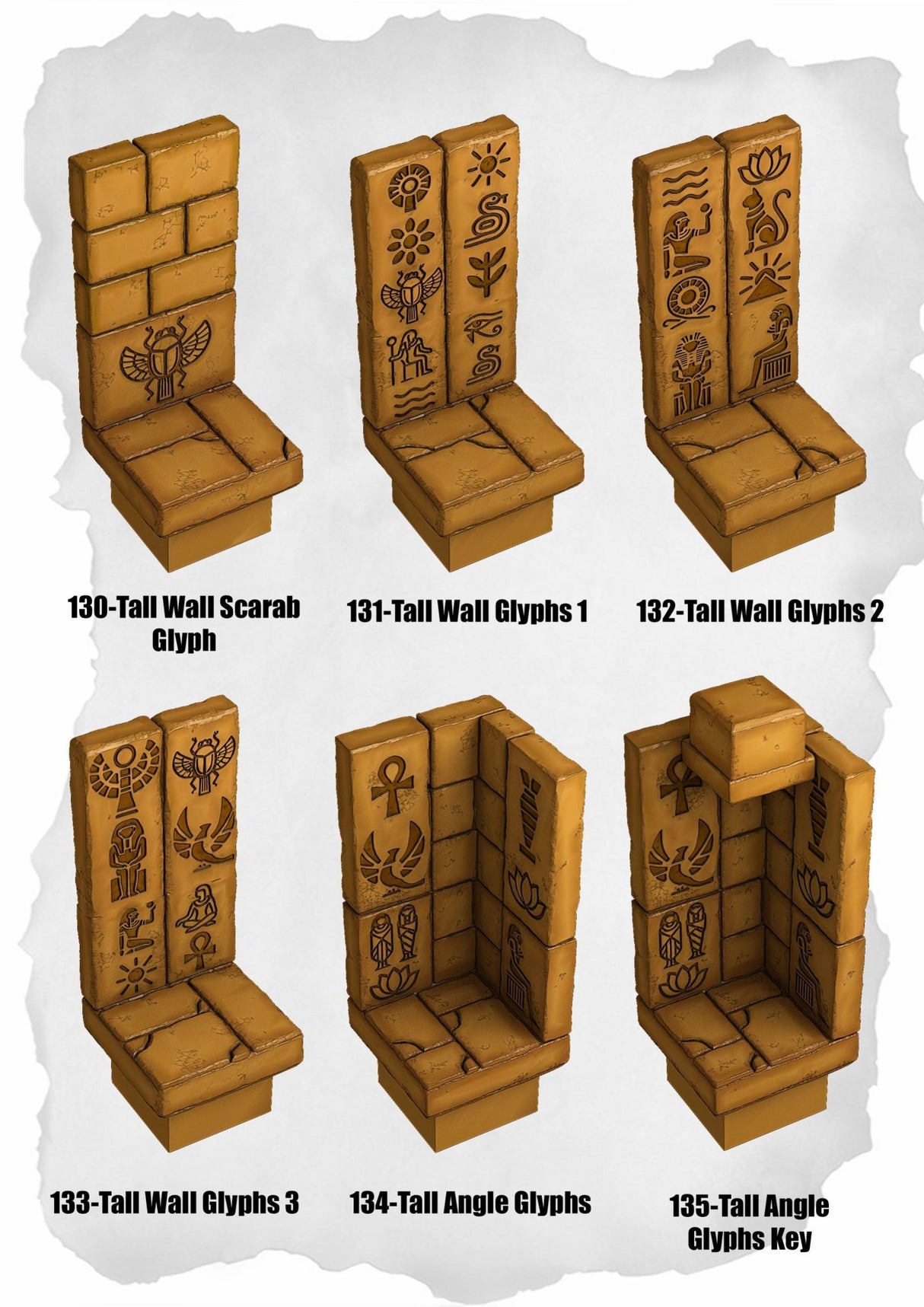Desert Tiles Tall Glyph Wall Pack (ET 130 to ET 135) | Set of 6 - Tabletop RPG & D&D miniature. Perfect for wargaming & collectors