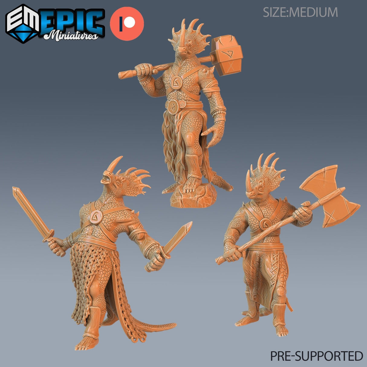 Dinosaur Tribe Miniature | Set of 3 - Tabletop RPG & D&D miniature. Perfect for wargaming & collectors