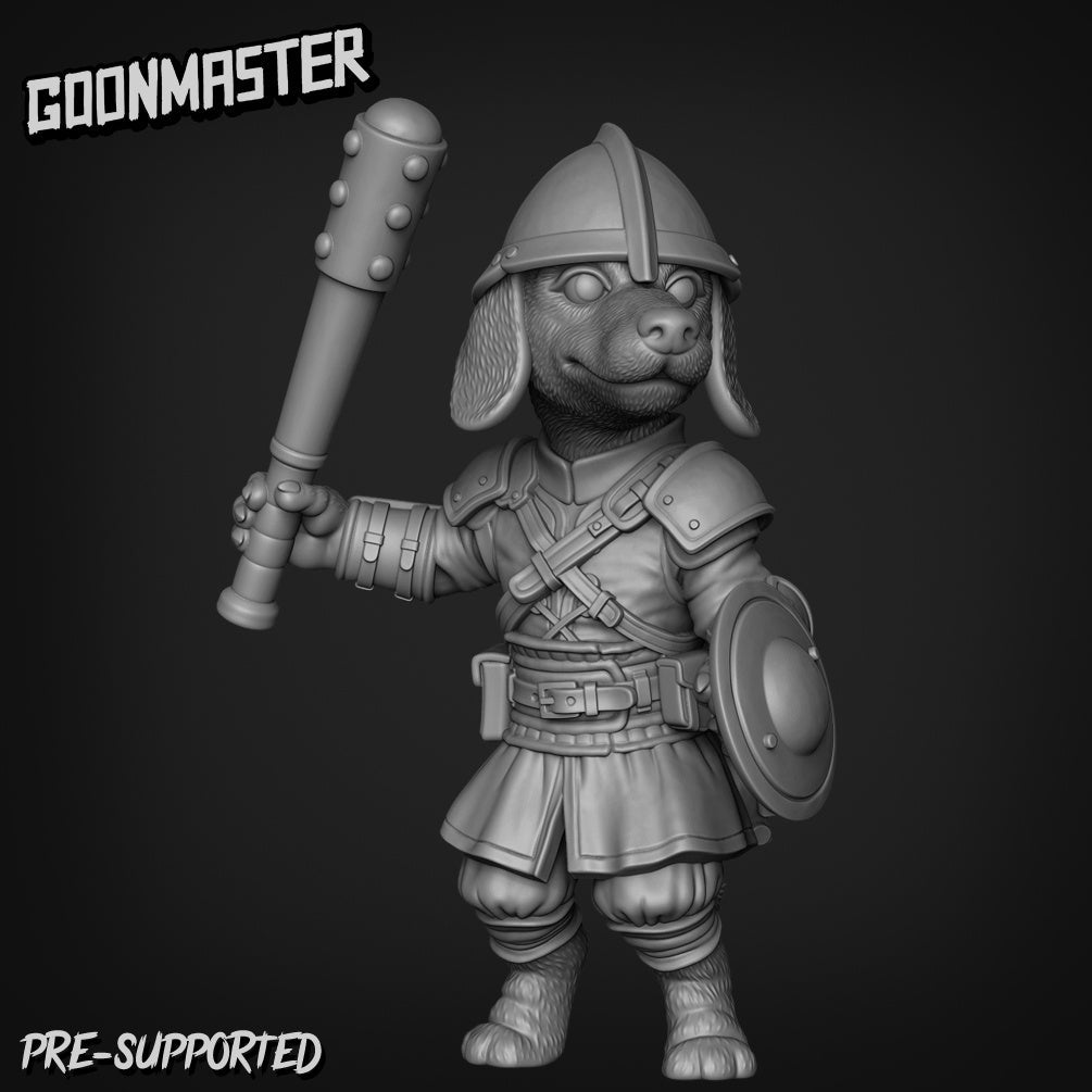 Dog Folk Fighter with helmet Miniature | B - Tabletop RPG & D&D miniature. Perfect for wargaming & collectors