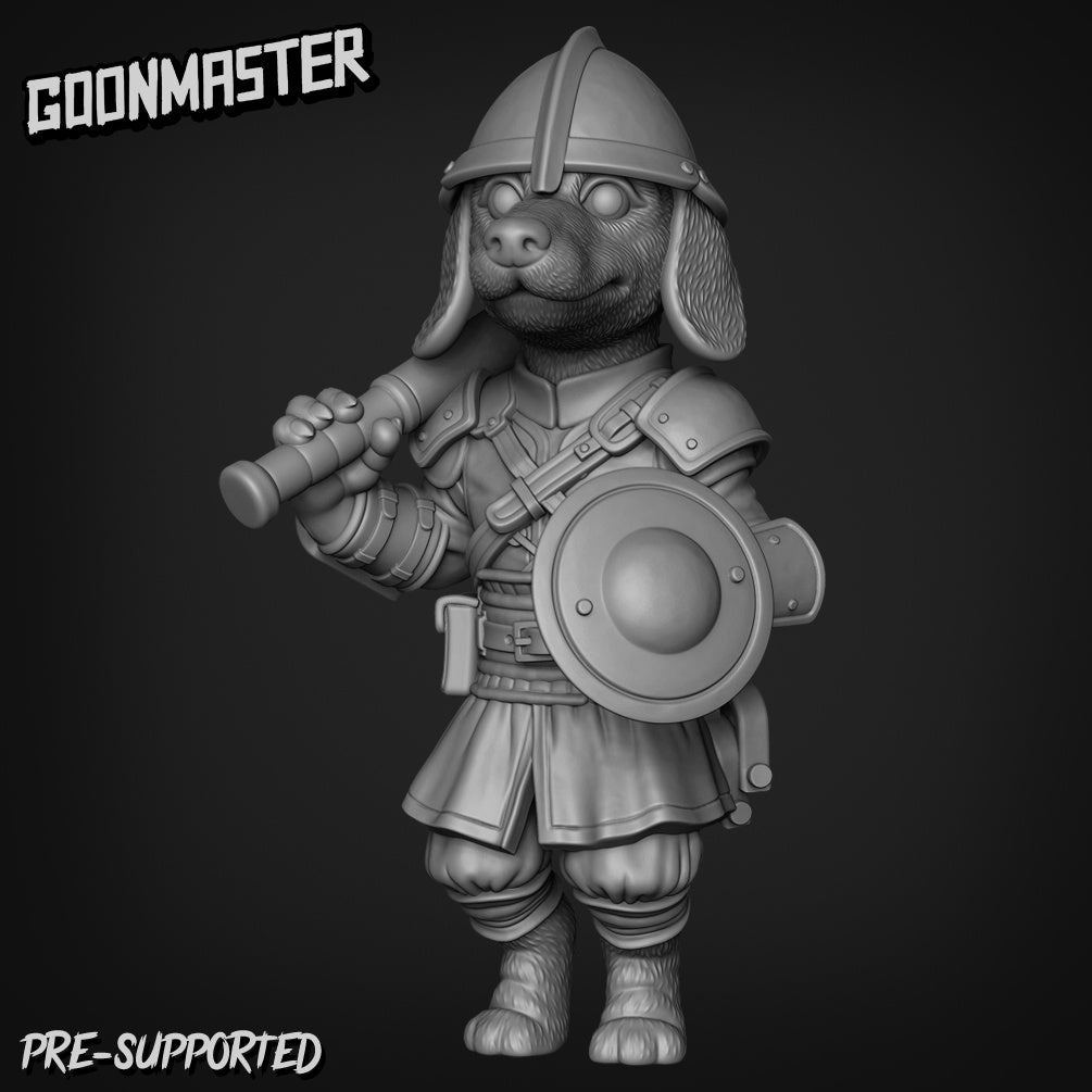 Dog Folk Fighter with helmet Miniature | C - Tabletop RPG & D&D miniature. Perfect for wargaming & collectors