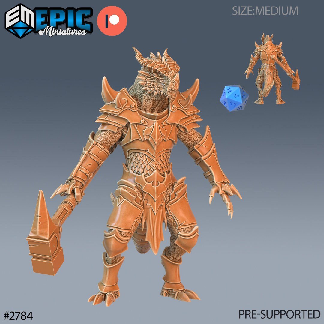 Dragonborn Paladin Miniature | A - Tabletop RPG & D&D miniature. Perfect for wargaming & collectors