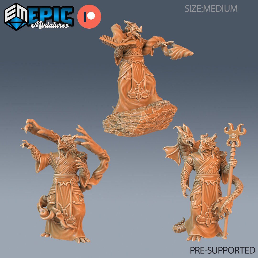 Dragonborn Priest Miniature | Set of 3 - Tabletop RPG & D&D miniature. Perfect for wargaming & collectors