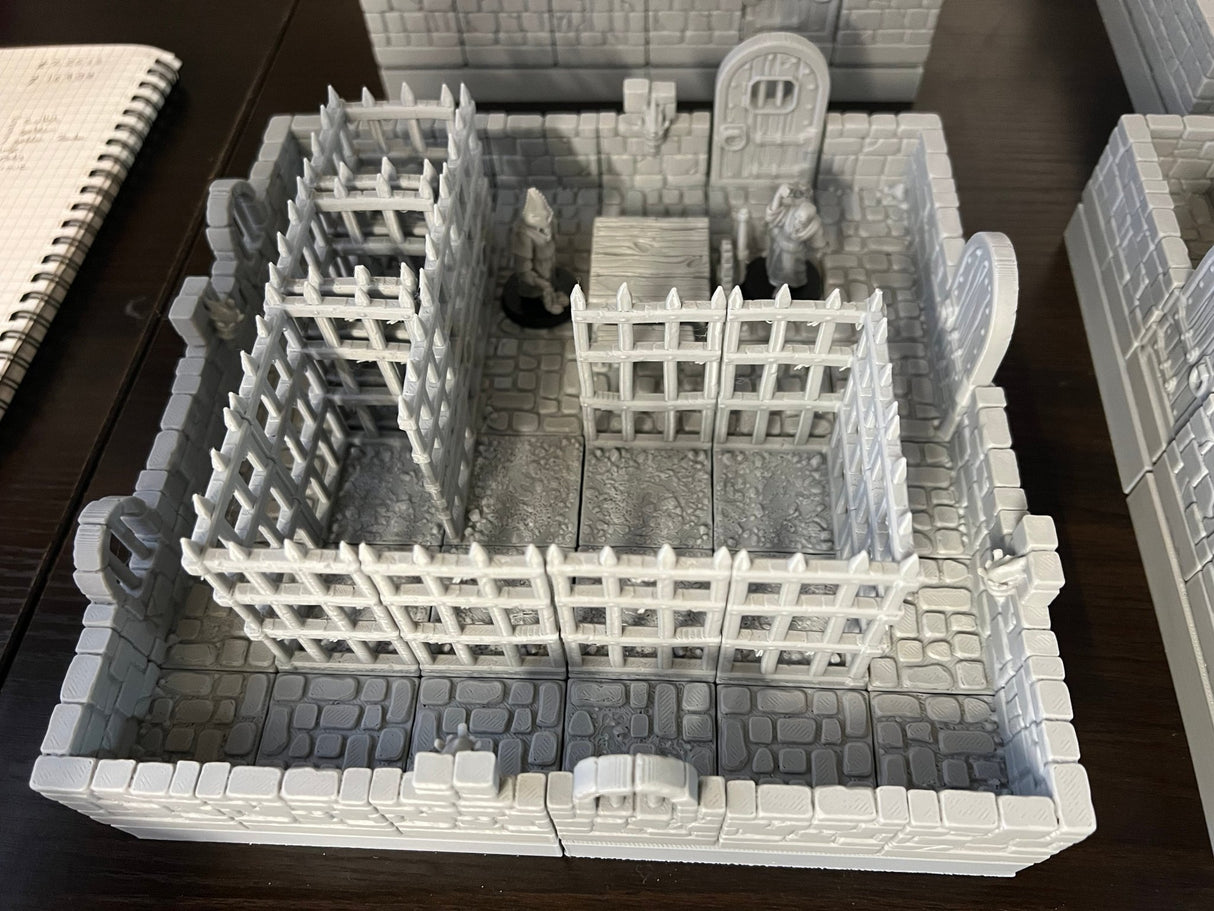 Dungeon Blocks Medium Dungeon Pack (4 Room Cultists, Prison, Barracks, Grand Hall) | Set of 157 - Tabletop RPG & D&D miniature. Perfect for wargaming & collectors