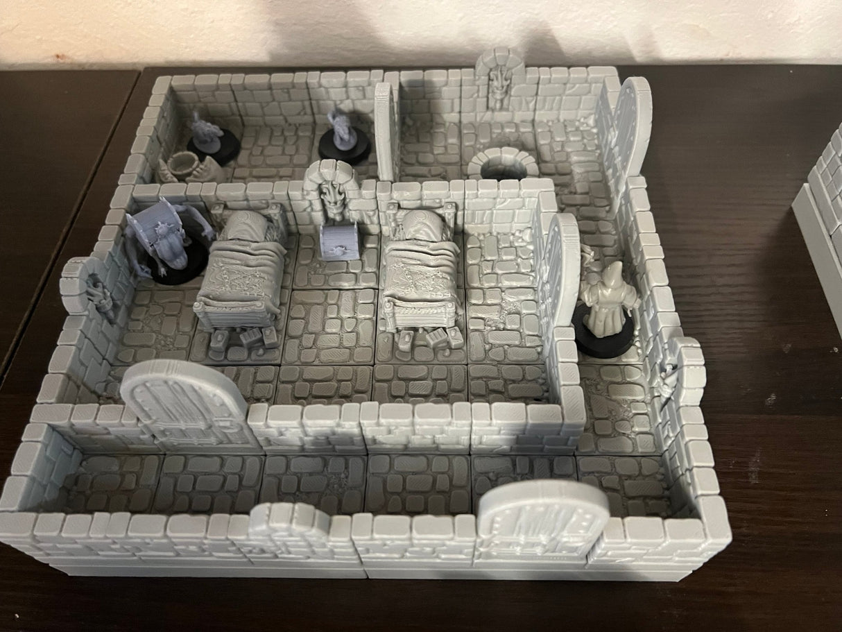 Dungeon Blocks Medium Dungeon Pack (4 Room Cultists, Prison, Barracks, Grand Hall) | Set of 157 - Tabletop RPG & D&D miniature. Perfect for wargaming & collectors