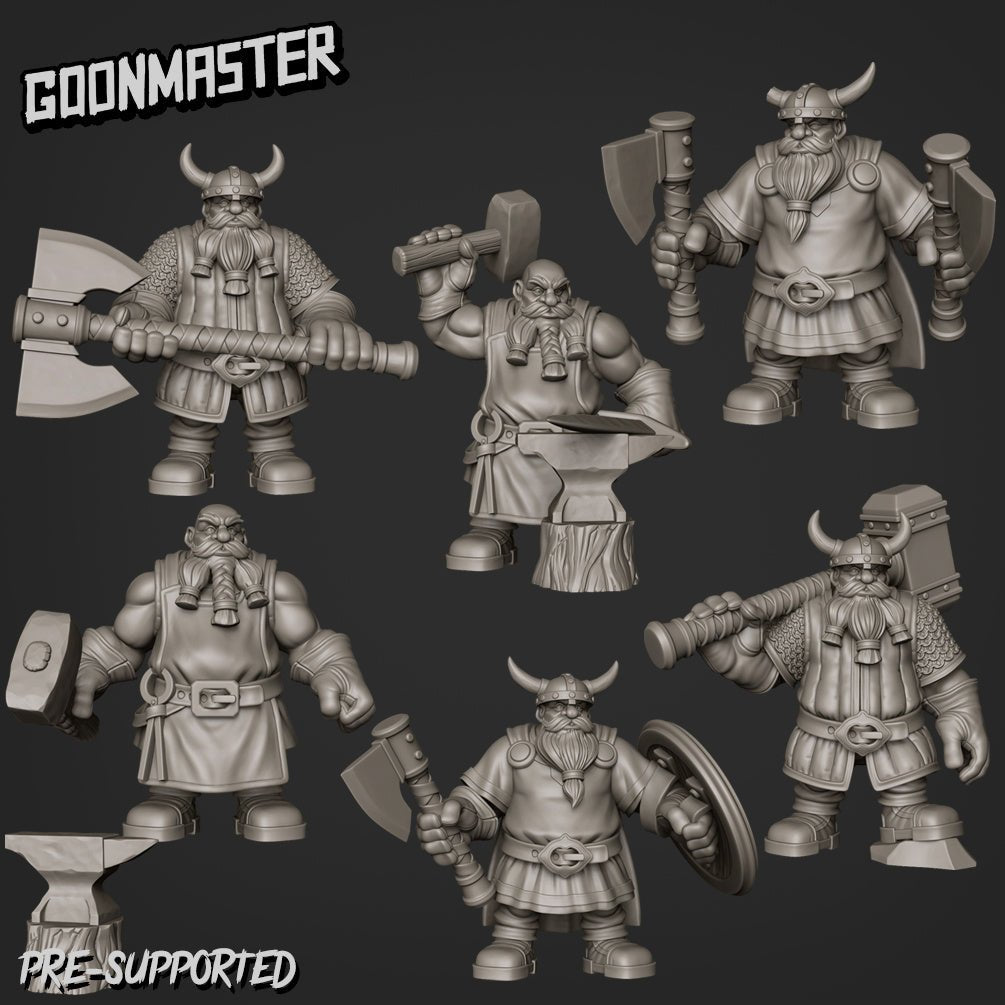 Dwarf Fighter Miniature | set of 6 - Tabletop RPG & D&D miniature. Perfect for wargaming & collectors