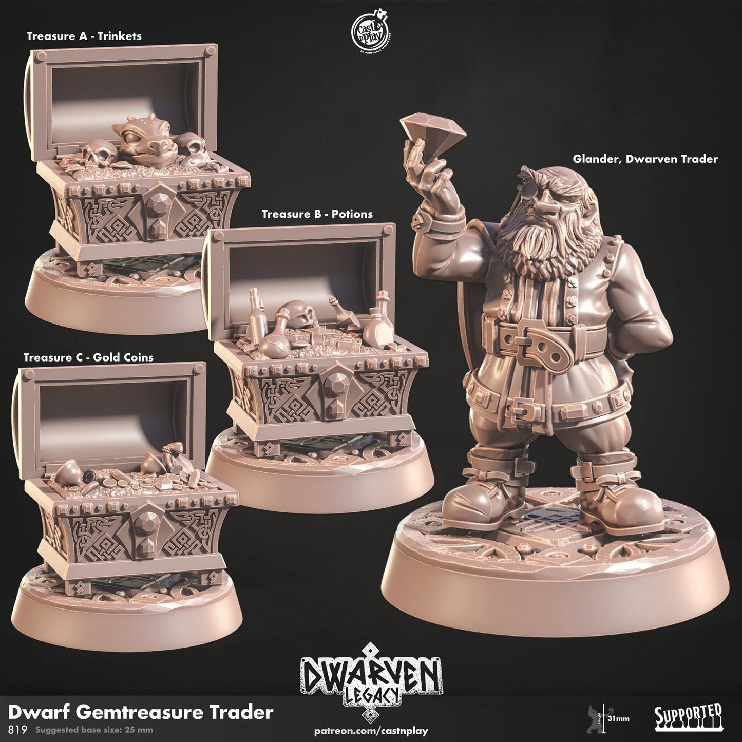 Dwarf Gemtreasure Trader Miniature - Gemtreasure Trader - 32mm