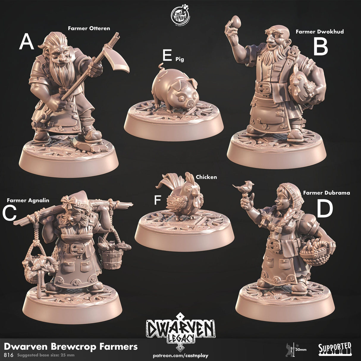 Dwarven Brewcrop Farmers Miniature | A - Tabletop RPG & D&D miniature. Perfect for wargaming & collectors
