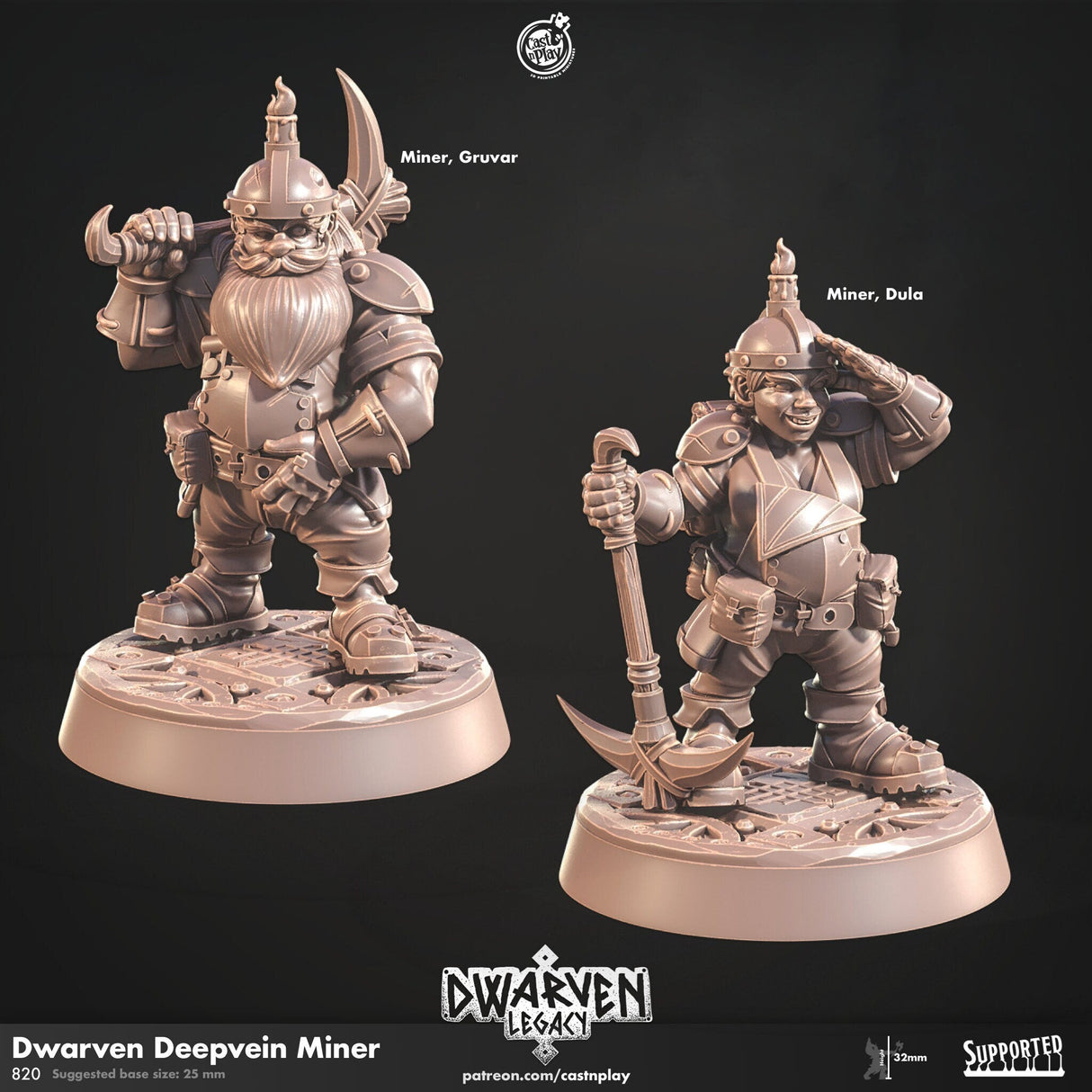 Dwarven Deepvein Delver Miniature | Set of 2 - Tabletop RPG & D&D miniature. Perfect for wargaming & collectors