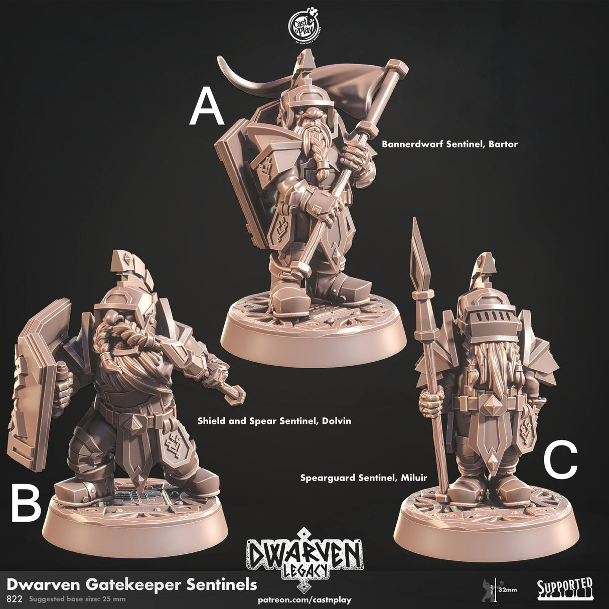 Dwarven Gatekeeper Sentinels Miniature | A - Tabletop RPG & D&D miniature. Perfect for wargaming & collectors