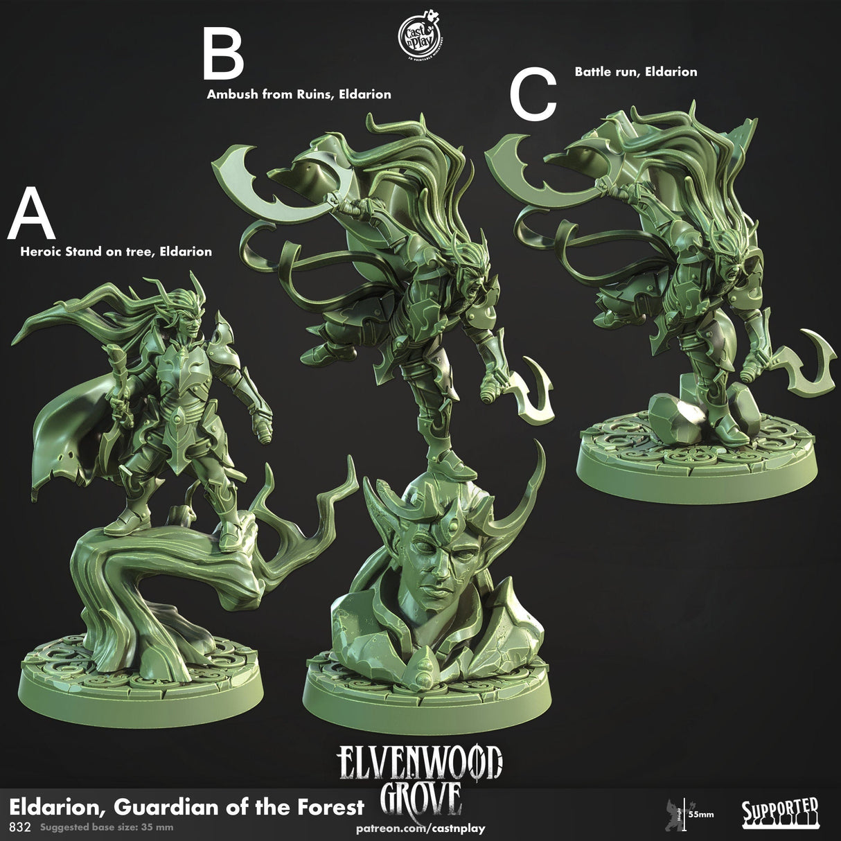 Eldarion, Guardian of the Forest Miniature | A - Tabletop RPG & D&D miniature. Perfect for wargaming & collectors